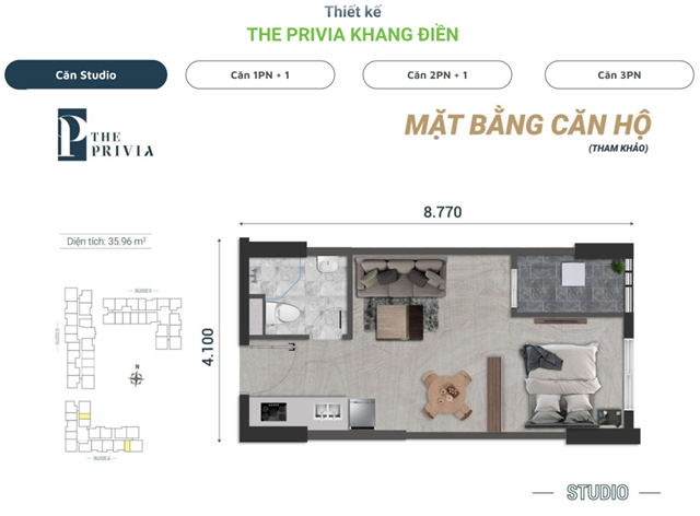 Thiết kế căn hộ Studio Privia Khang Điền